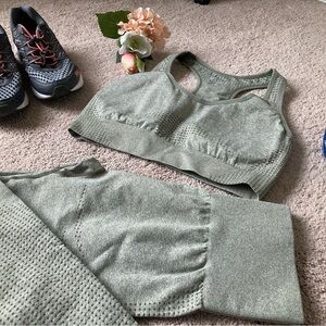 Seamless High-Waist Leggings & Sports Bra Set - Sage Green